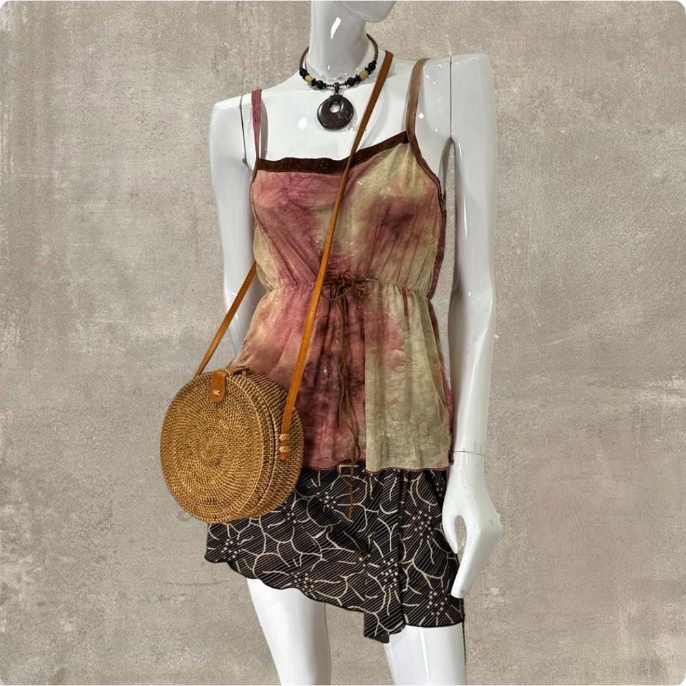 Straw‎ Studios Round Rattan Crossbody Bag Bali Handwoven Wicker Circle Bag
